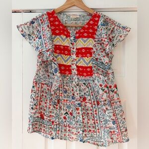 Anthropologie Let Me Be Floral and Geometric Patterned Blouse‎ Size 4 EUC